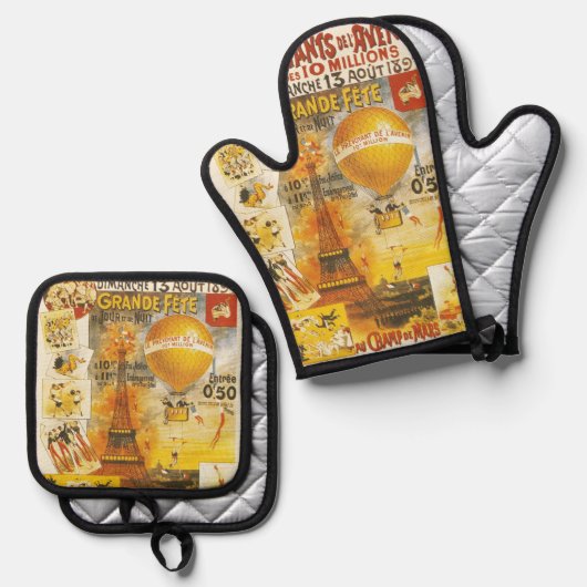 Antiek Grand Fete Fair Poster Ovenwant & Pannenlap Set (Voorkant / Achterkant)