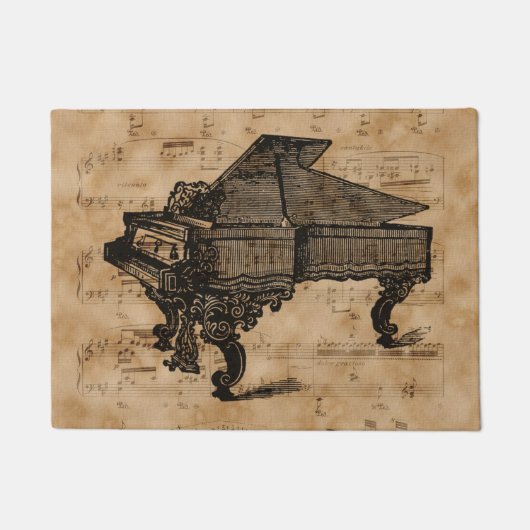 Antiek Grand Piano over muziekbladen Deurmat (Voorkant)
