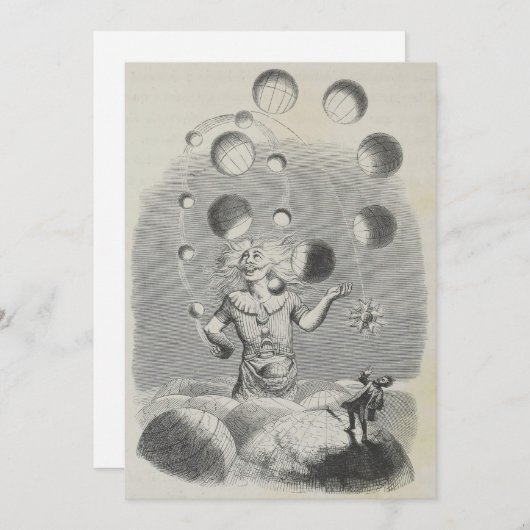 Antiek Grandville Humor Astronomy Planet Juggling Feestdagenkaart (Voorkant / Achterkant)