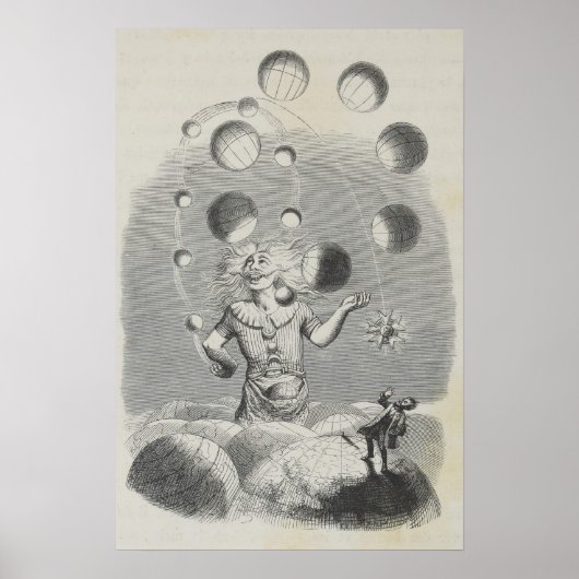 Antiek Grandville Humor Astronomy Planet Juggling Poster (Voorkant)
