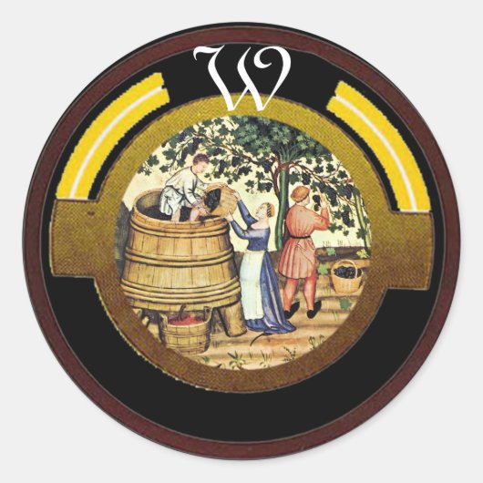 ANTIEK GRAPE VINEYARD HARVEST MONOGRAM RONDE STICKER (Voorkant)
