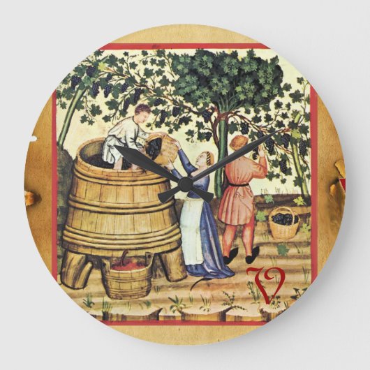 ANTIEK GRAPE VINEYARD HARVEST PARCHMENT MONOGRAM GROTE KLOK (Voorkant)