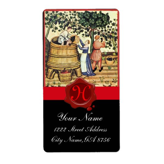 ANTIEK GRAPE VINEYARD HARVEST WAX SEAL MONOGRAM ETIKET (Voorkant)