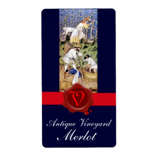 ANTIEK GRAPE VINEYARD HARVEST WAX SEAL MONOGRAM ETIKET (Voorkant)