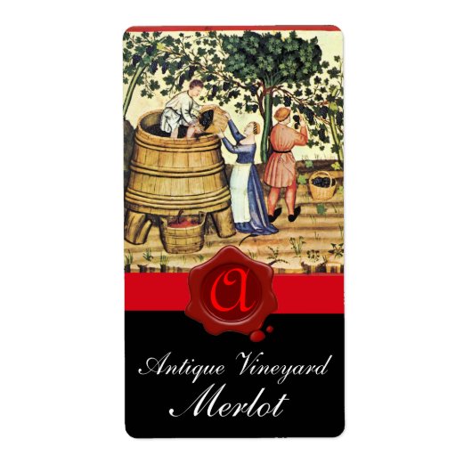 ANTIEK GRAPE VINEYARD HARVEST WAX SEAL MONOGRAM ETIKET (Voorkant)