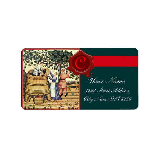 ANTIEK GRAPE VINEYARD HARVEST WAX SEAL MONOGRAM ETIKET (Voorkant)
