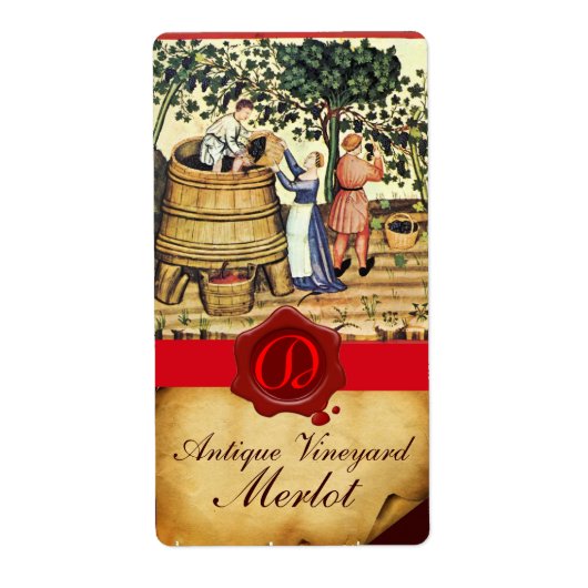 ANTIEK GRAPE VINEYARD HARVEST WAX SEAL MONOGRAM ETIKET (Voorkant)