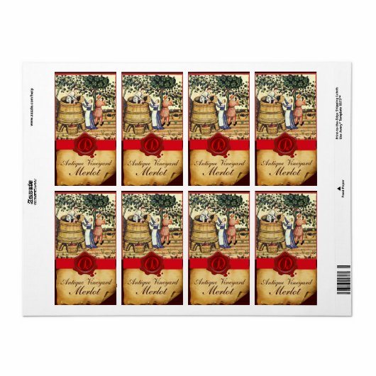 ANTIEK GRAPE VINEYARD HARVEST WAX SEAL MONOGRAM ETIKET (Full Sheet)