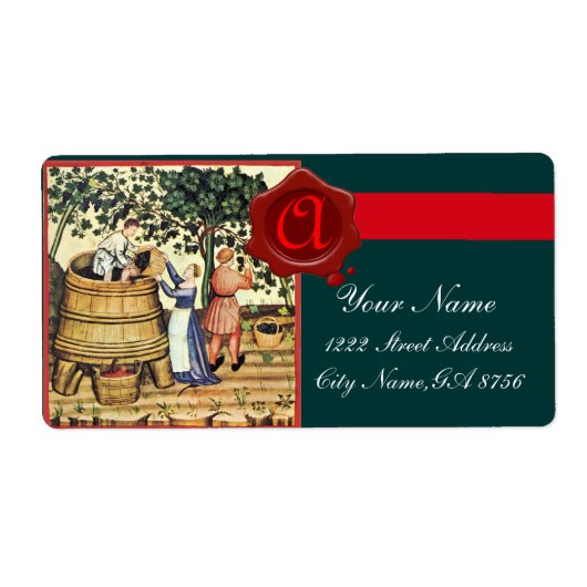 ANTIEK GRAPE VINEYARD HARVEST WAX SEAL MONOGRAM ETIKET (Voorkant)
