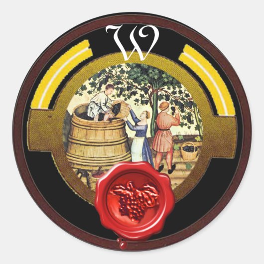 ANTIEK GRAPE VINEYARD HARVEST WAX SEAL MONOGRAM RONDE STICKER (Voorkant)