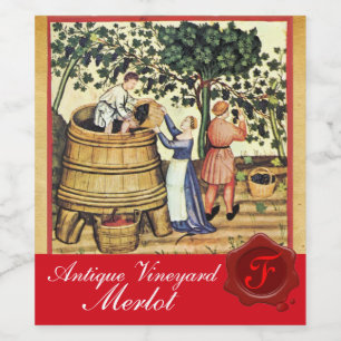 ANTIEK GRAPE VINEYARD HARVEST WAX SEAL MONOGRAM WIJN ETIKET