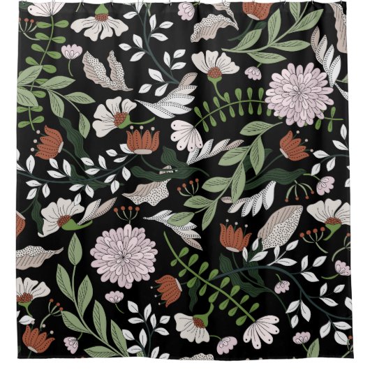 Antiek graveren bloemen met de hand geschilderd douchegordijn (Voorkant)