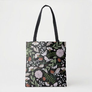 Antiek graveren bloemen met de hand geschilderd tote bag
