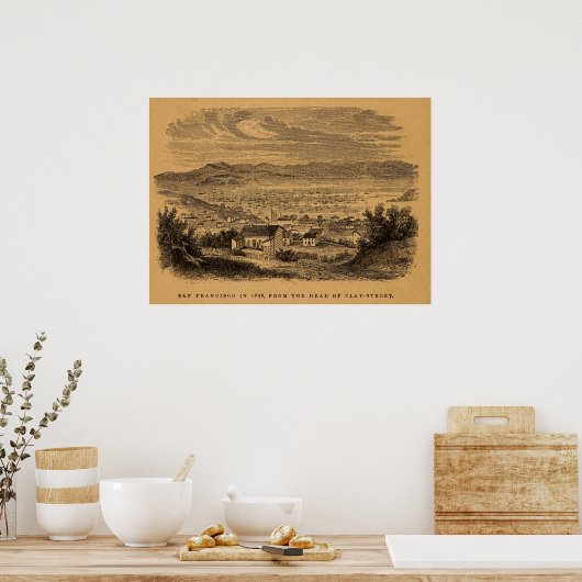 Antiek gravering in San Francisco Poster (Keuken)
