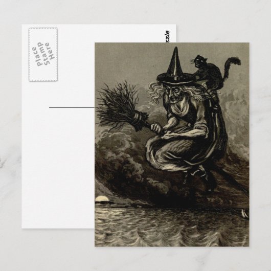 Antiek graving heks op de kamer briefkaart (Voorkant / Achterkant)