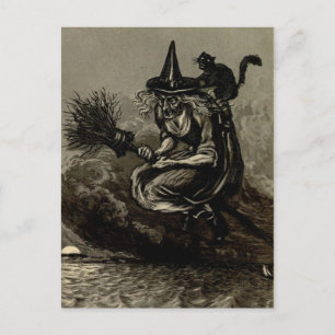 Antiek graving heks op de kamer briefkaart