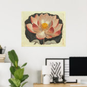 Antiek graving van de waterLily, Lotus Blossom Poster (Thuiskantoor)