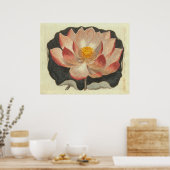 Antiek graving van de waterLily, Lotus Blossom Poster (Keuken)