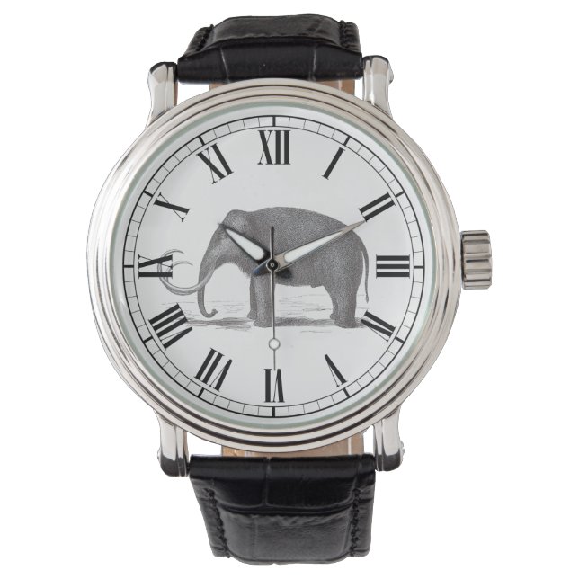 Antiek gravure van wolharige mammoet Romeins cijfe Horloge (Voorkant)