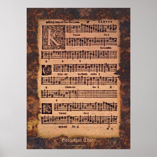 Antiek Gregorian Chant Sheet Music Art Poster (Voorkant)