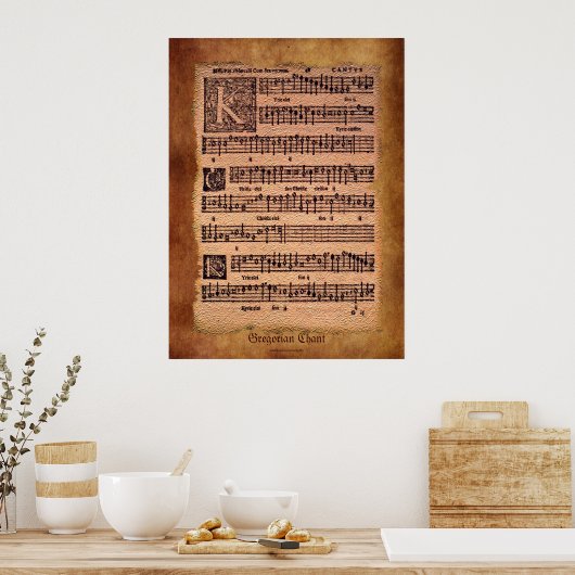 Antiek Gregorian Chant Sheet Music Art Poster (Keuken)