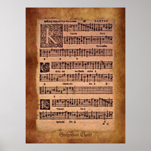 Antiek Gregorian Chant Sheet Music Art Poster (Voorkant)