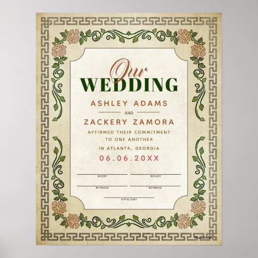 Antiek Grieks certificaat voor het huwelijk met Fl Poster (Voorkant)