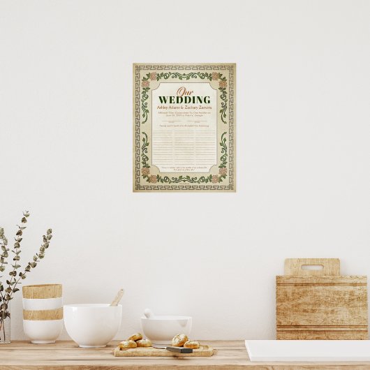 Antiek Grieks huwelijksgetuigschrift Floral Guestb Poster (Keuken)