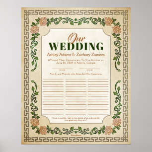 Antiek Grieks huwelijksgetuigschrift Floral Guestb Poster