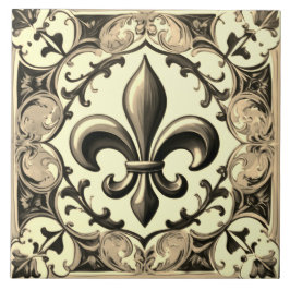  Antiek Grijs & Beige Fleur de Lis Tegeltje