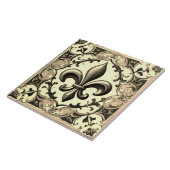  Antiek Grijs & Beige Fleur de Lis Tegeltje (Zijkant)
