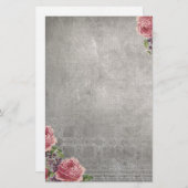 Antiek grijs met roze rozenstrookkerij briefpapier (Voorkant / Achterkant)