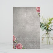 Antiek grijs met roze rozenstrookkerij briefpapier (Staand voorkant)
