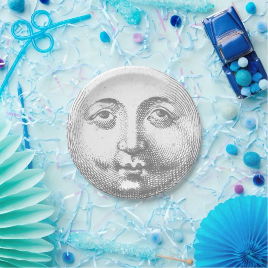 Antiek grijze maangezicht papieren bordje (Feest)