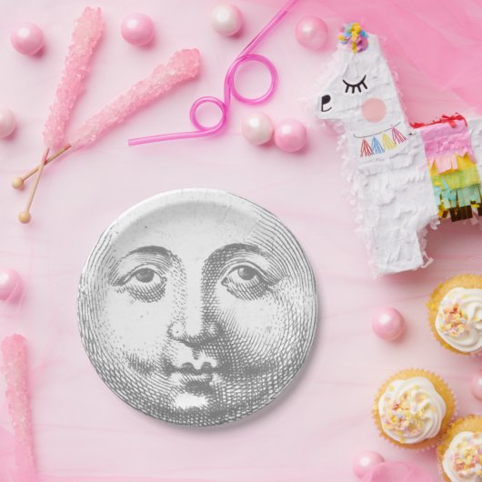 Antiek  grijze maangezicht papieren bordje (Feest)