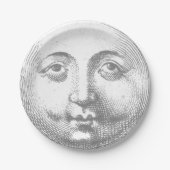 Antiek  grijze maangezicht papieren bordje (Voorkant)