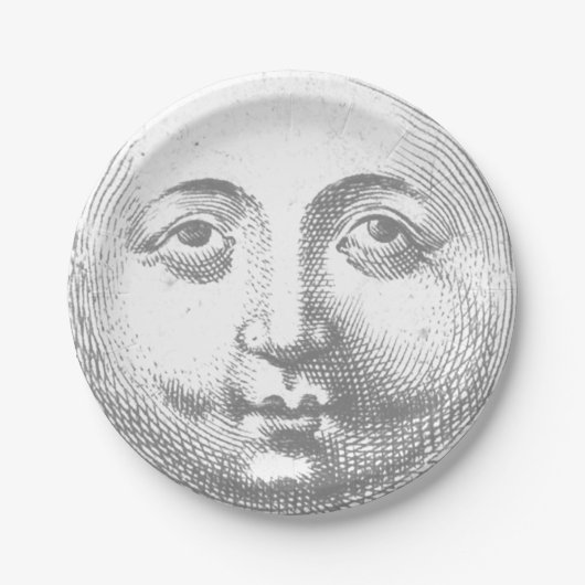 Antiek  grijze maangezicht papieren bordje (Voorkant)