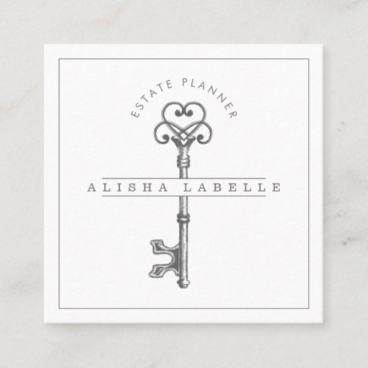 Antiek Grijze Skeleton Key Vierkante Visitekaartje (Voorkant)