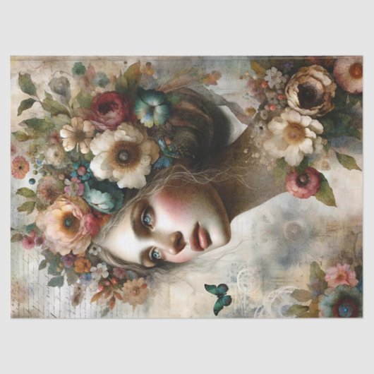 Antiek grillige bloemendame Ephemera boeket Tissuepapier (Voorkant)