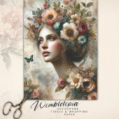 Antiek grillige bloemendame Ephemera boeket Tissuepapier