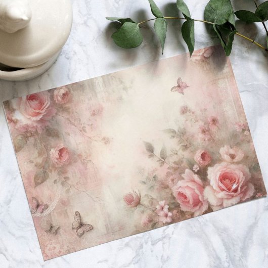 Antiek grillige roze rozentuin, decoupage feestdagenkaart