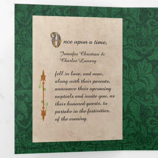 Antiek groen boek sprookje bruiloft foto drieluik uitnodiging