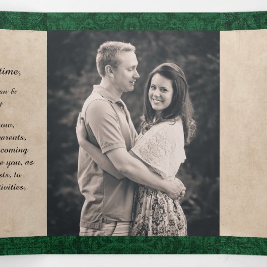 Antiek groen boek sprookje bruiloft foto drieluik uitnodiging (Binnenkant midden)