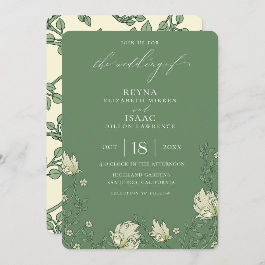 Antiek Groen Engels Ivy Wedding Kaart (Voorkant / Achterkant)