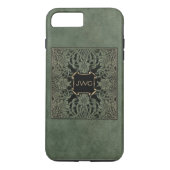 Antiek groen getoold leder monogram boekje Hoesje (Achterkant)