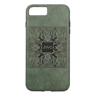 Antiek groen getoold leder monogram boekje Hoesje
