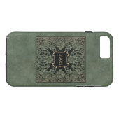 Antiek groen getoold leder monogram boekje Hoesje (Achterkant (Horizontaal))