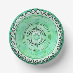 Antiek Groen Glas Sunburst Faux China Papieren Kommen