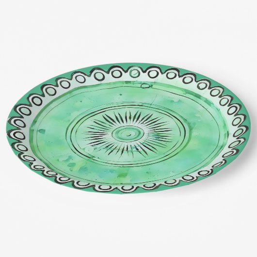 Antiek groen glas zonburst nep China Papieren Bordje (Gekanteld)