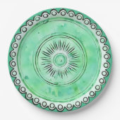 Antiek groen glas zonburst nep porselein papieren bordje (Voorkant)